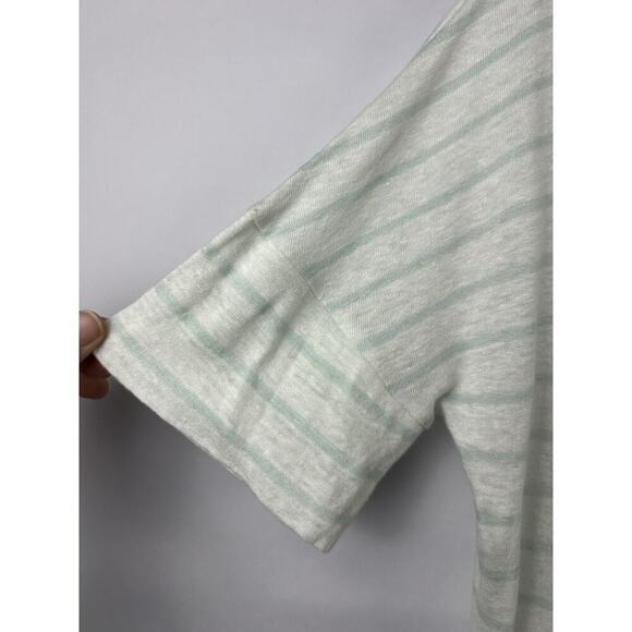 Vince Linen T-Shirt, White Green Stripe, 100% Linen, Lightweight Classic Tee - Picture 3 of 8